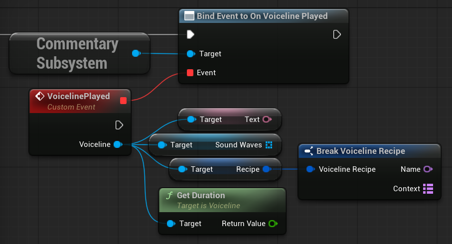 Screenshot of binding to OnVoicelinePlayed