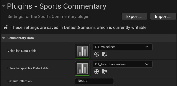 Screenshot of the plugin's Project Settings