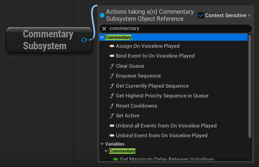 Screenshot of the subsystem's methods