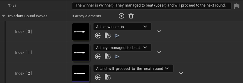 Screenshot of a voiceline variant for the end of a match